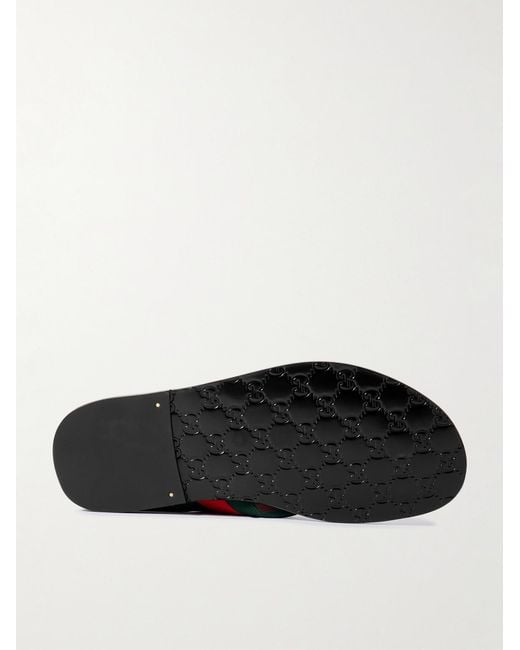 Gucci Black Riviera Logo-Embellished Striped Webbing-Trimmed Leather Sandals for men