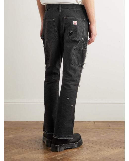 SAINT Mxxxxxx Black Slim-Fit Flared Double-Knee Distressed Jeans for men