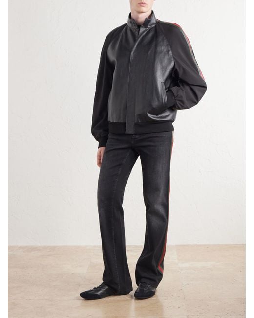 Gucci Black Leather-Panel Bomber Jacket for men