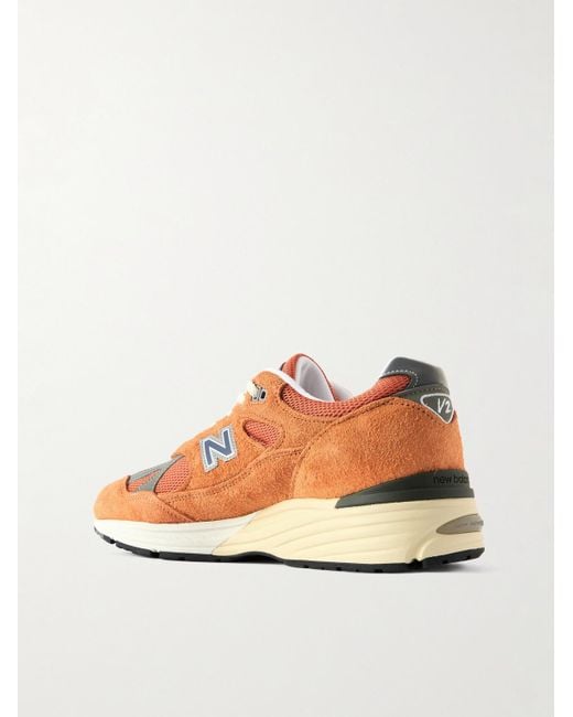 New Balance Orange 991V2 Mesh And Leather-Trimmed Suede Sneakers for men