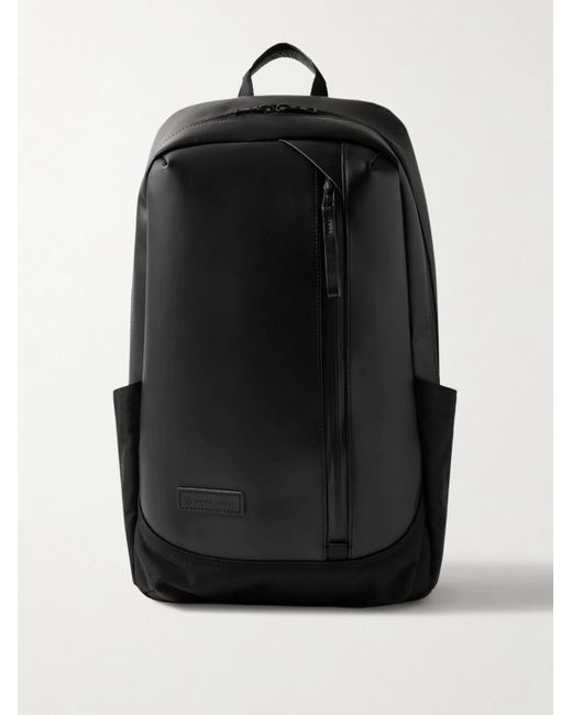Master Piece Black Slick Logo-Appliquéd Leather And Cordura Ballistic Nylon Backpack for men