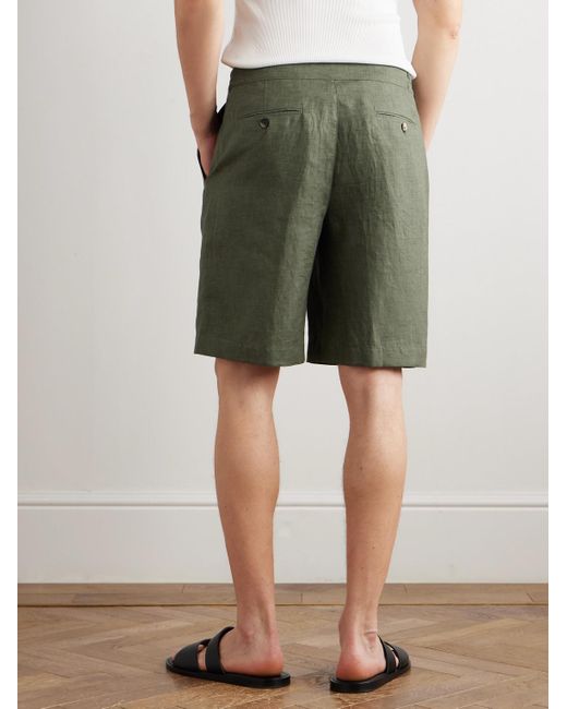 Loro Piana Green Nolan Straight-Leg Linen Shorts for men