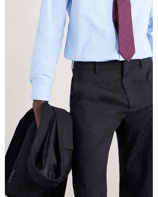 Gucci Blue Straight-Leg Logo-Jacquard Twill Trousers for men