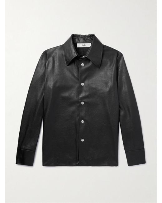 Séfr Black Rainier Faux Leather Overshirt for men