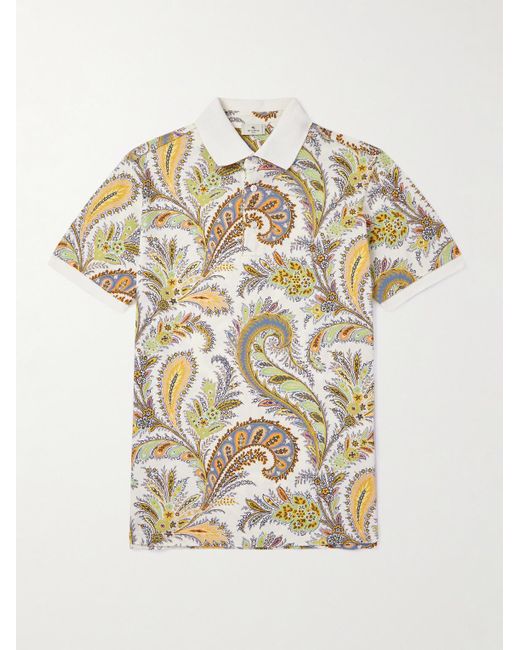 Etro White Roma Slim-fit Paisley-print Cotton-piqué Polo Shirt for men