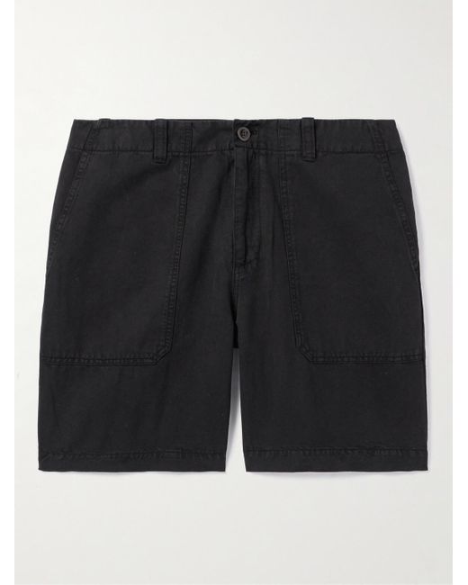 Mr P. Black Straight-leg Cotton And Linen-blend Cargo Shorts for men