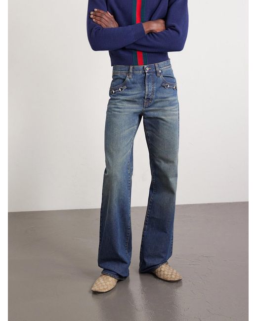 Gucci Blue Flared Horsebit-Embellished Jeans for men