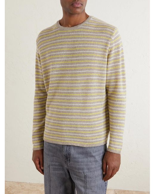Auralee Natural Summer Striped Cashmere Sweater for men