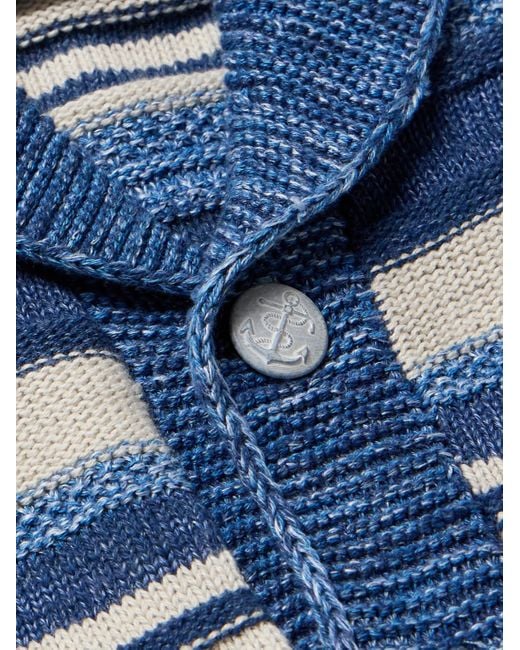 RRL Blue Shawl-Collar Striped Cotton And Linen-Blend Cardigan for men