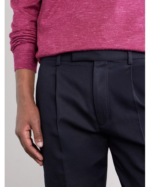 Zegna Blue Straight-leg Pleated Cotton And Linen-blend Trousers for men