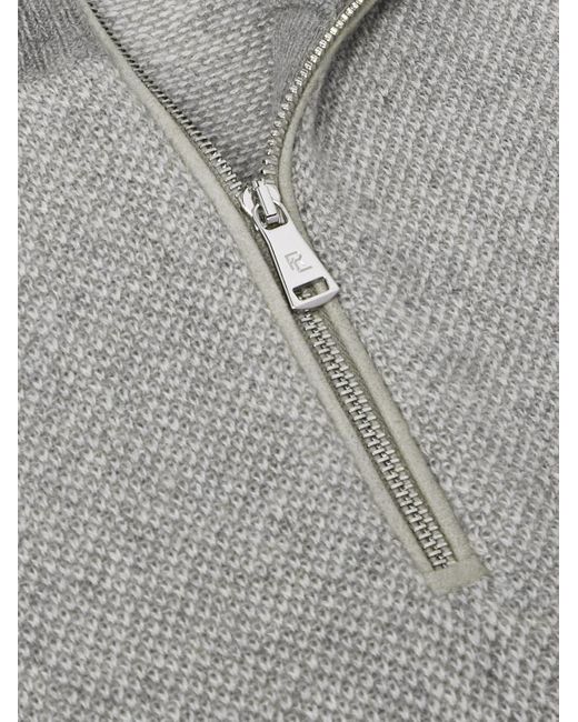 Ralph Lauren Gray Slim-Fit Suede-Trimmed Cashmere Half-Zip Sweater for men