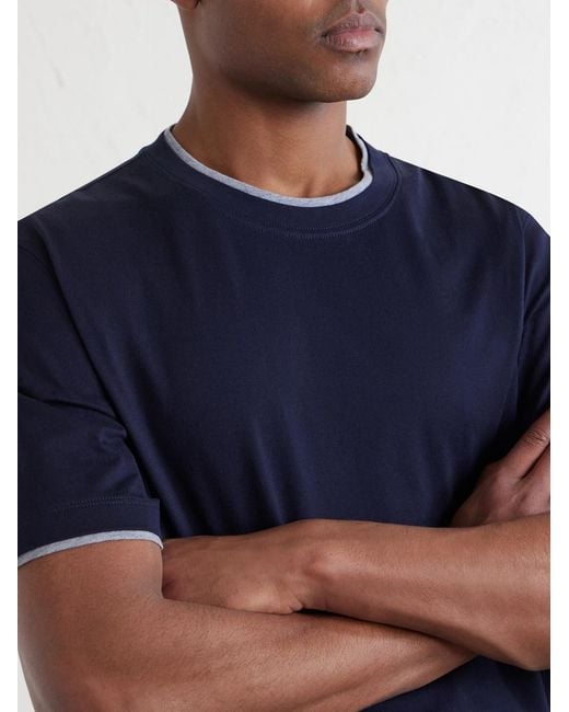 Brunello Cucinelli Blue Layered Cotton-Jersey T-Shirt for men