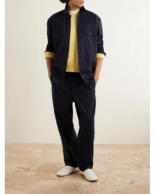 Officine Generale Blue Peterson Tapered Pleated Cotton-blend Twill Drawstring Trousers for men