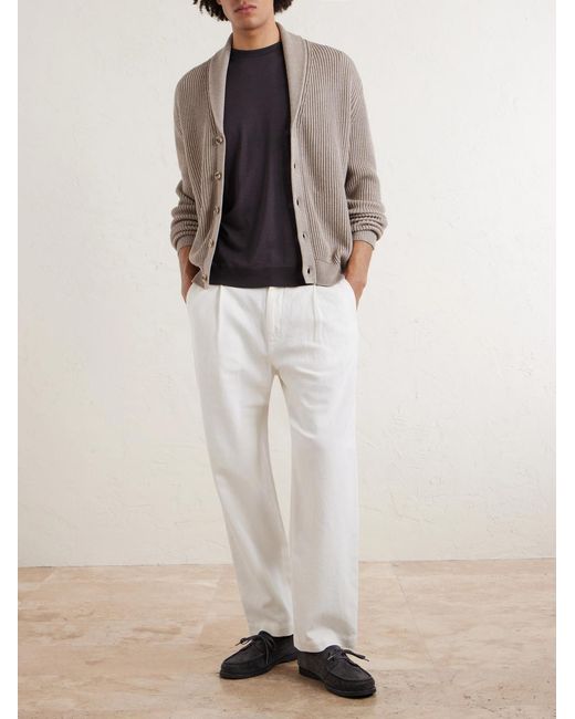 Altea Gray Shawl-collar Ribbed Cotton And Cashmere-blend Cardigan for men