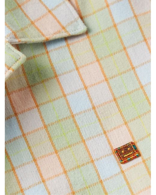 Acne Green Camp-Collar Logo-Appliquéd Checked Organic Cotton-Flannel Overshirt for men