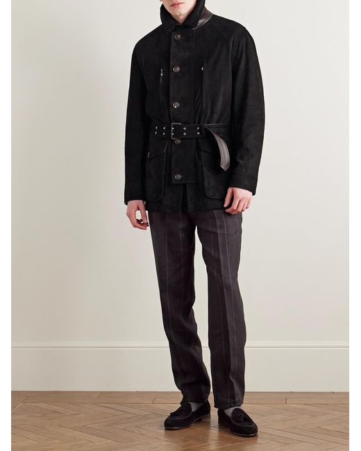 Brunello Cucinelli Black Belted Suede Field Jacket for men