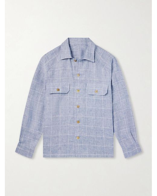 Ralph Lauren Blue Clayburn Checked Linen Shirt for men