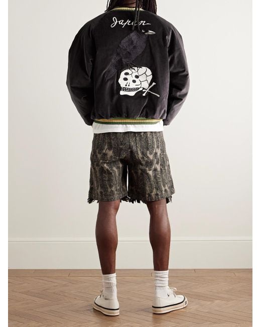 Kapital Black Souvenir Padded Embroidered Cotton-Velvet Bomber Jacket for men