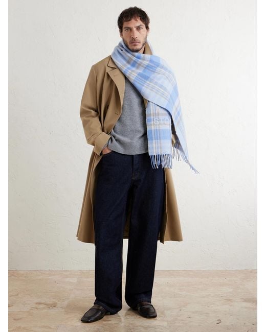Acne Blue 1996 Fringed Checked Wool-blend Scarf for men