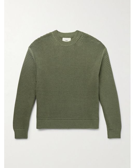 Folk Green Ribbed Cotton Sweater for men