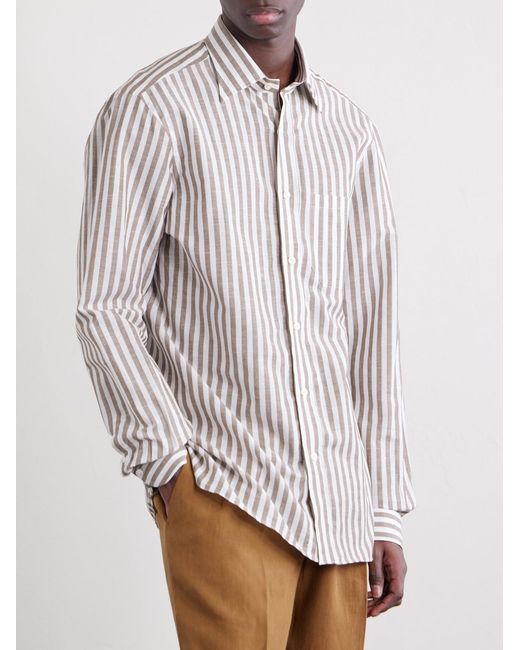Rubinacci White Striped Linen Shirt for men