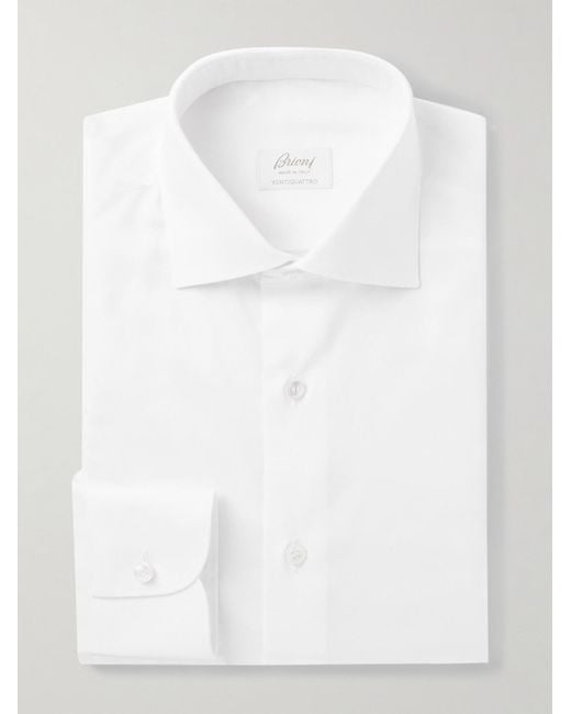 Brioni White Cutaway-collar Cotton-poplin Shirt for men