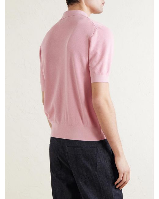 Piacenza 1733 Pink Knitted Silk And Cotton-Blend Polo Shirt for men