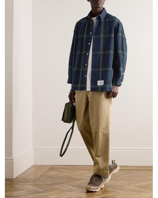 (w)taps Blue Checked Cotton Shirt for men