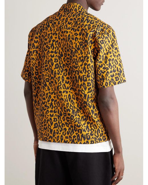 Palm Angels Brown Camp-collar Cheetah-print Linen And Cotton-blend Shirt for men