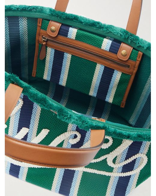 Gucci Gestreifte Tote aus Webstoff mit Lederbesatz und Logostickerei in Green für Herren