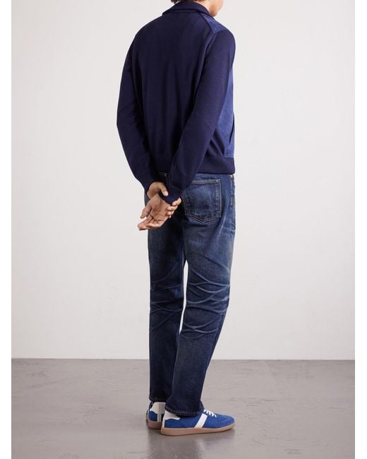 Tom Ford Blue Slim-fit Merino Wool-blend And Suede Bomber Jacket for men
