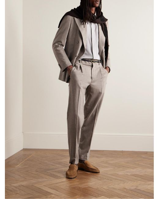 Umit Benan Gray Slim-fit Pleated Virgin Wool And Cashmere-blend Suit Trousers for men