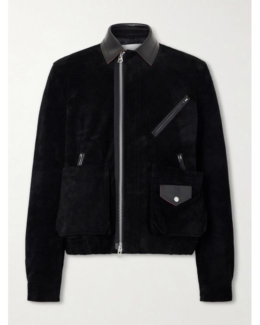 Sacai Black Leather-Trimmed Suede Jacket for men