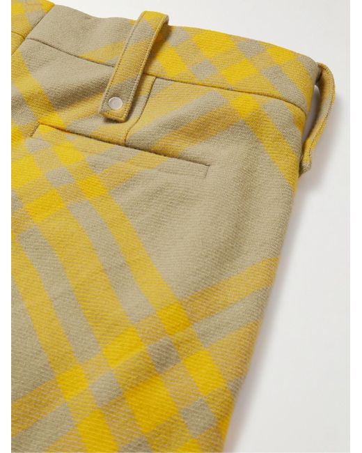Pantaloni a gamba larga in twill di lana vergine a quadri di Burberry in Yellow da Uomo