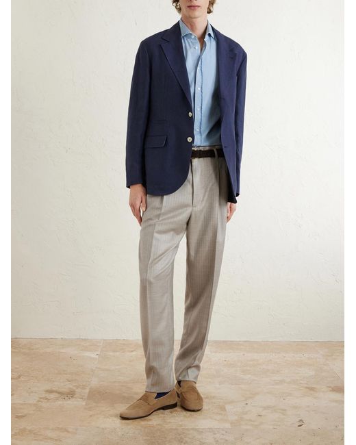 Brunello Cucinelli White Tapered Pleated Cashmere And Silk-blend Suit Trousers for men