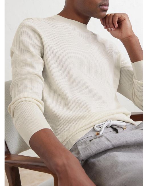 Brunello Cucinelli Natural Knitted Cotton Sweater for men