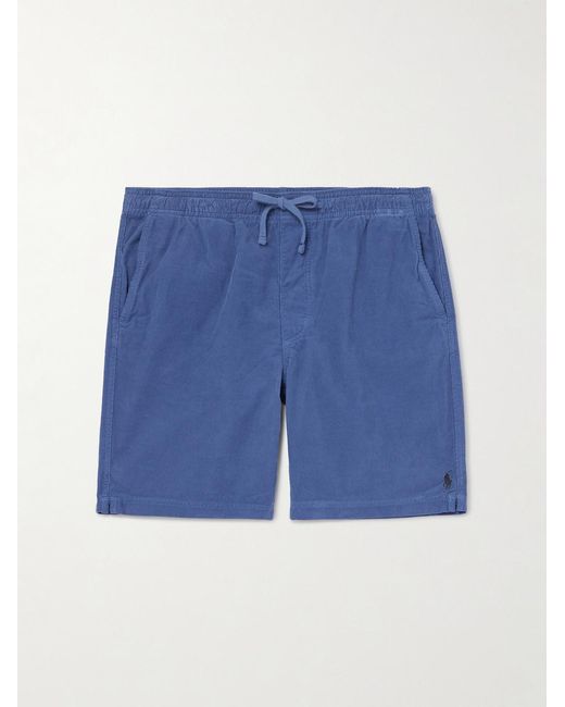 Polo Ralph Lauren Blue Straight-Leg Logo-Embroidered Cotton-Corduroy Drawstring Shorts for men