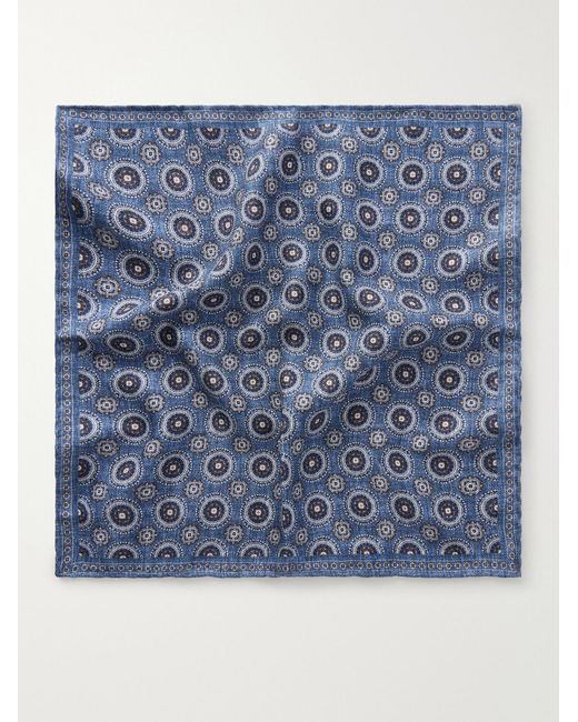 Brunello Cucinelli Blue Printed Silk Pocket Square for men