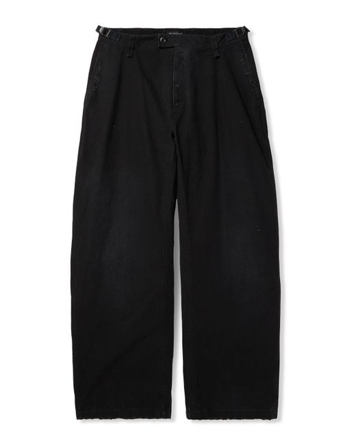 Balenciaga Black Wide-Leg Distressed Cotton Cargo Trousers for men