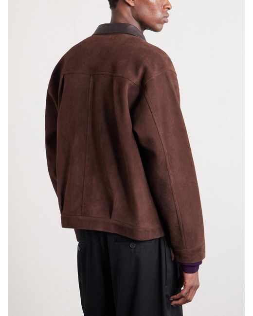 A.PRESSE Brown Leather-Trimmed Suede Jacket for men