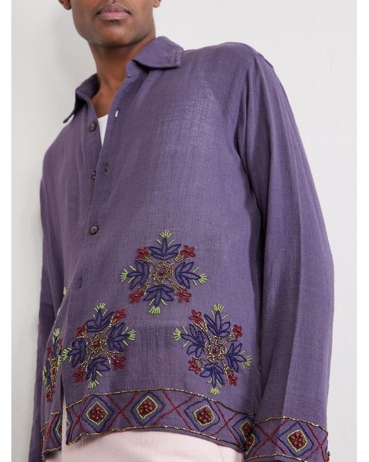 Kartik Research Purple Bead-Embellished Embroidered Cotton Shirt for men