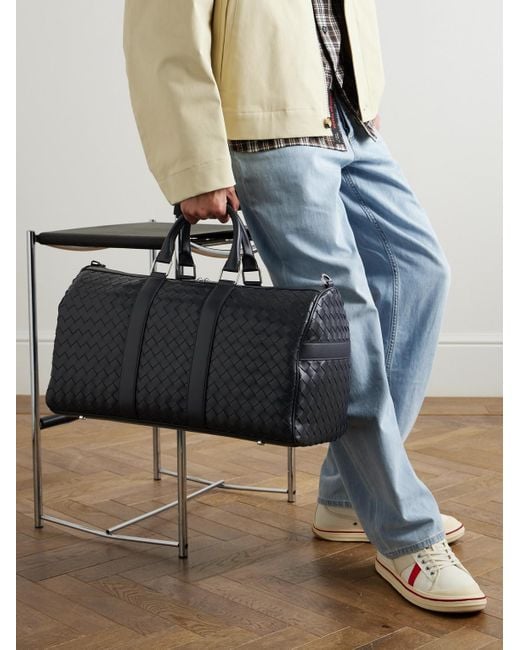 Bottega Veneta Black Intrecciato Leather Weekend Bag for men