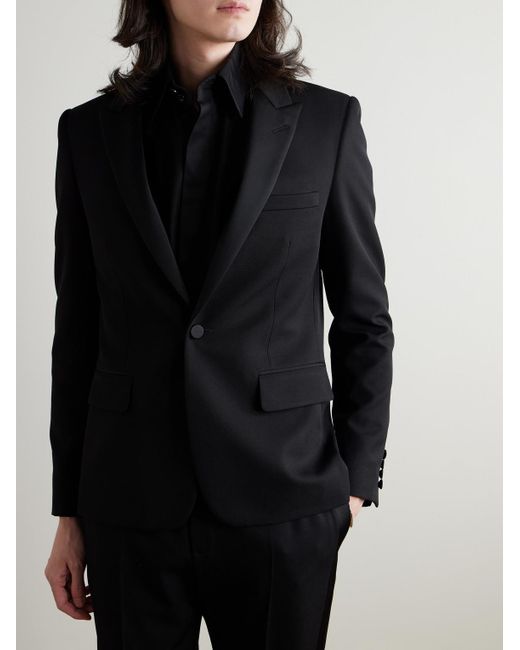 Saint Laurent Black Slim-Fit Satin-Trimmed Wool Blazer for men