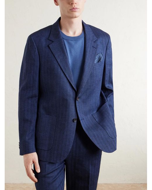Mr P. Blue Herringbone Linen-Blend Suit Jacket for men