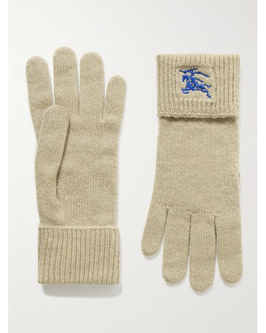 Burberry Natural Logo-embroidered Cashmere-blend Gloves for men