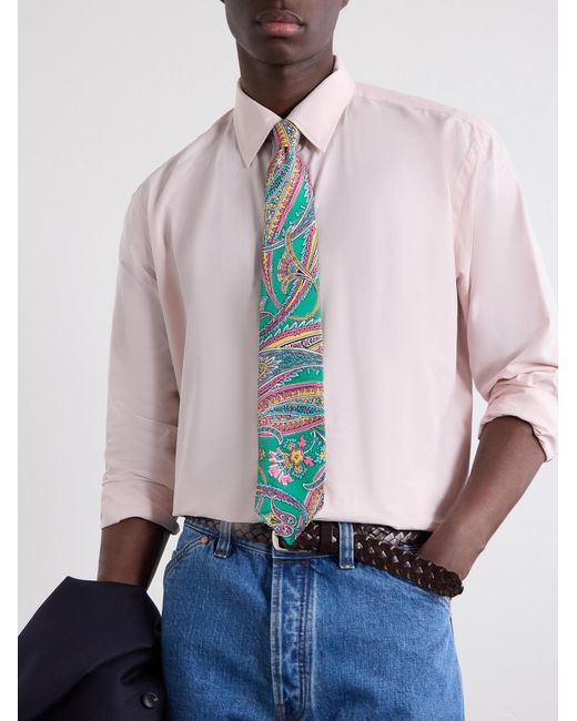 Drake's Blue 7Cm Nouveau Leaves Printed Silk-Shantung Tie for men