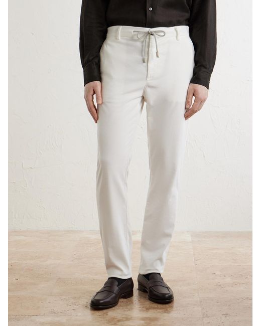 Eleventy White Straight-Leg Cotton-Blend Corduroy Drawstring Trousers for men