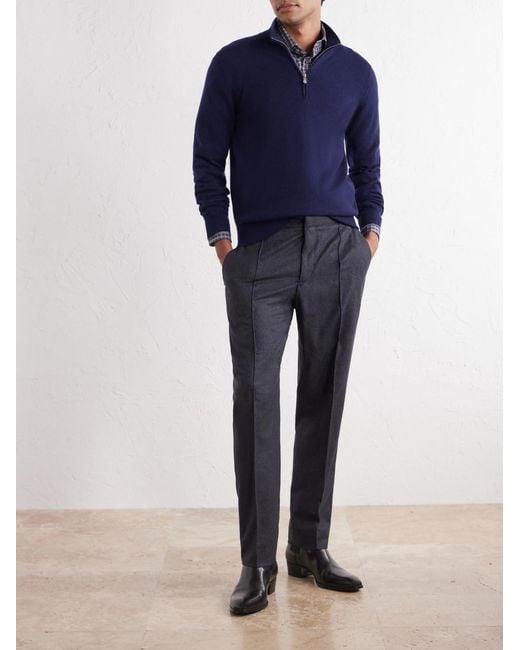 Zegna Blue Straight-Leg Wool, Cashmere And Silk-Blend Trousers for men
