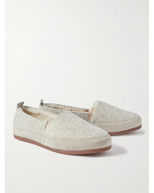 Mulo White Suede-Trimmed Wool-Felt Slippers for men