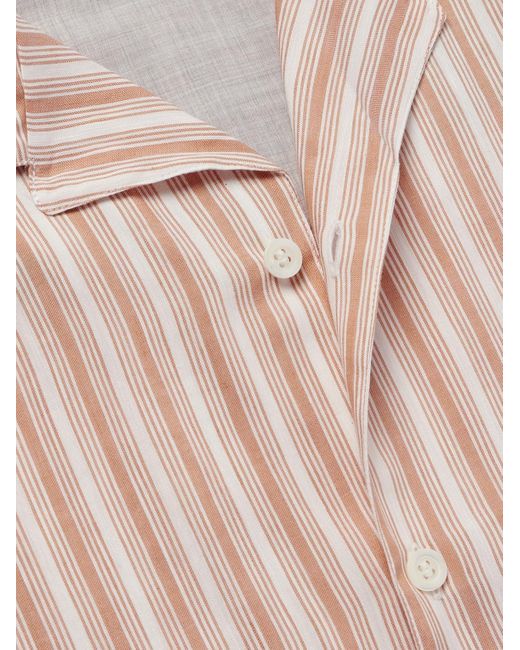 Brunello Cucinelli Gestreiftes Hemd aus einer Leinen-Lyocell-Mischung mit Reverskragen in Pink für Herren